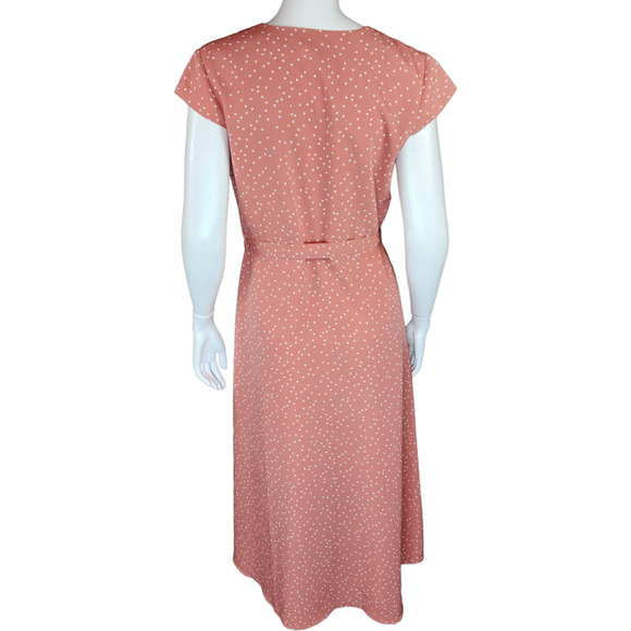 Madison Womens Medium Peach Polka Dot Wrap Dress With Belt V-Neck Short Sleeve - Picture 7 of 12